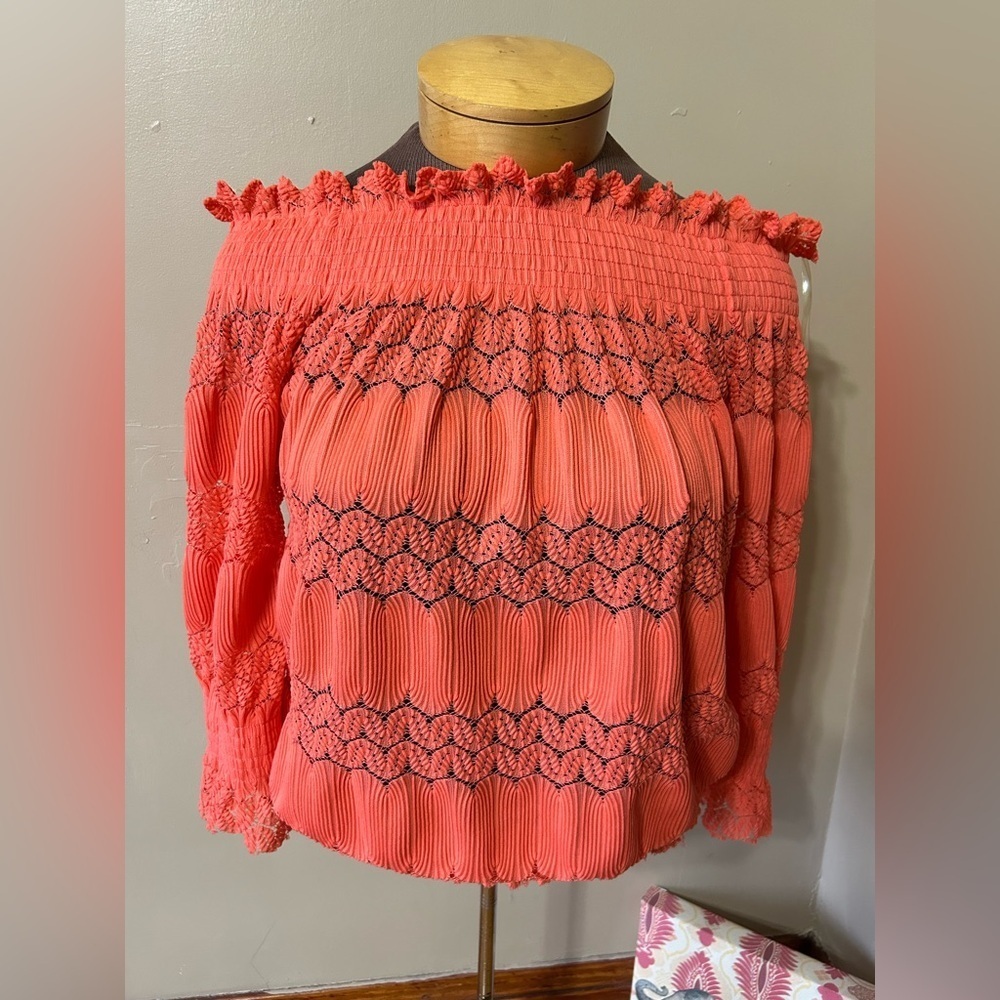 Simply‎ Styled Orange Women's Off The Shoulder Stretch Knit Blouse L Colorful